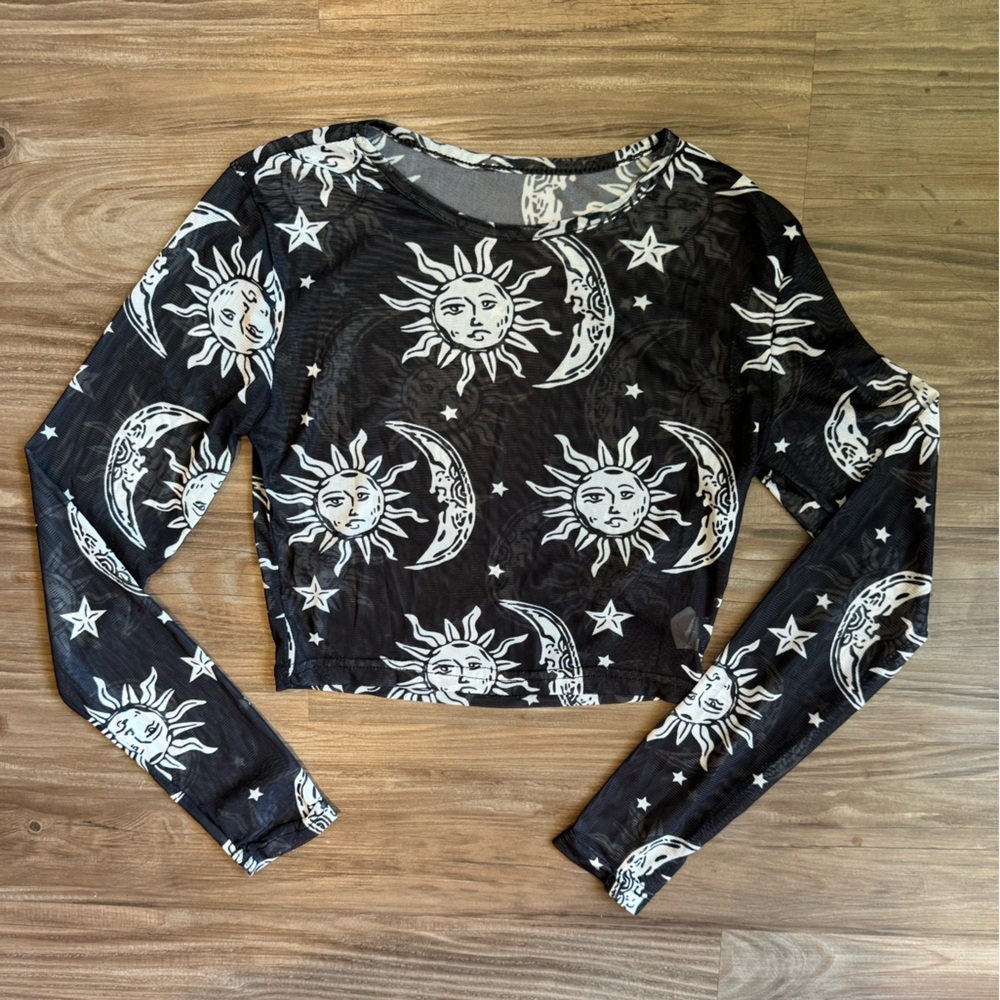 Sun and Moon Mesh Cropped Long Sleeve
